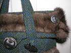nice hand loomed messenger bag purse blue iris fur trim  