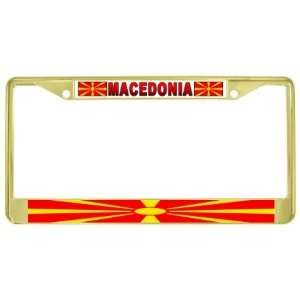   Makedonija Flag Gold Tone Metal License Plate Frame Holder Automotive