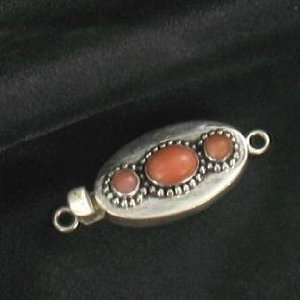   BEAUTIFUL DEEP SALMON CORAL STERLING 3 STONE CLASP~ 