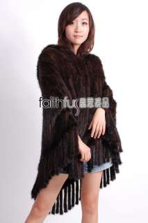 Hooded Mink Fur Knitted Cape/Poncho/Wrap/Shawl/Tippet  