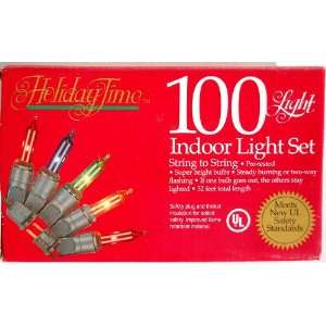Holiday Time 100 Mini Light Set 32 Ft Indoor Multi Color Bulbs, Green 