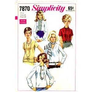  Simplicity 7870 Vintage Sewing Pattern Blouses Ruffled Ascot 