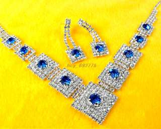 New Gorgeous Prom/Bridal Rhinestone Blue Bead Necklace  