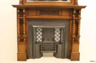 Victorian Cast Iron & Tiled Fireplace with BARLEY TWIST Solid Oak 