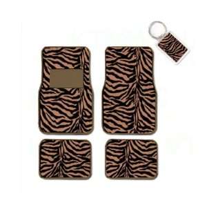   Animal Print Carpet Floor Mats for Cars / Truck and 1 Key Fob   Tiger