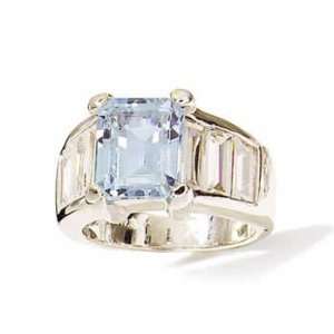    Sterling Silver Oct Blue Topaz Bgt Czs Ring (Size 6.5) Jewelry