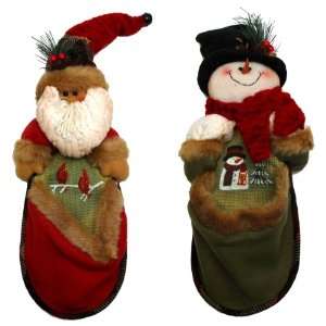   Fabric Burlap Stuffed Santa or Snowman Knick Knack Holder Price Each