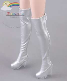 Clear Heel Shoes Stretch Thigh Boots Silver for 22 Tonner American 
