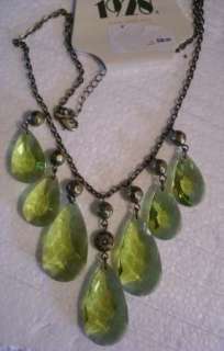 1928 OLIVINE TEAR DROP LUCITE CRYSTAL NECKLACE NWT  