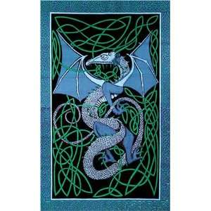  Blue Dragon & Celtic Knot Indian Bedspread, Queen Size 