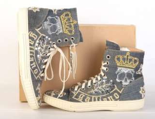 NEW JOHN GALLIANO BEADS SEQUINS EMBROIDERY DENIM HIGH TOP SNEAKERS 