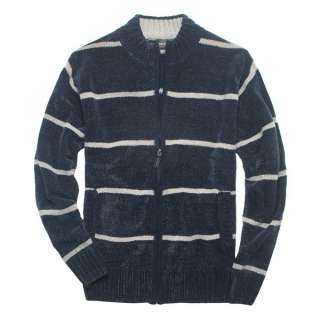 NWT Mens Soft Chenille Fabric Stripes Cardigan Sweater Jacket Sweats 