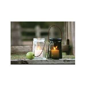 Rustic Country Glass Candle Holder with Iron Handle 