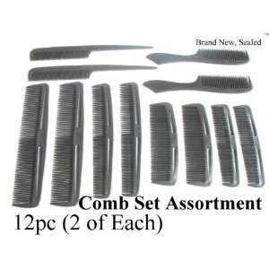  Set of 12 pc Hair Comb Assorted Style Types Black Plastic 