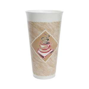Dart Foam Hot/Cold Cups, 20 oz., Cafe G Design, White/Brown with Red 