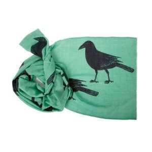   2012 Thomas Paul Extra Long 100% Wool Jade Green Magpies Bird Scarf