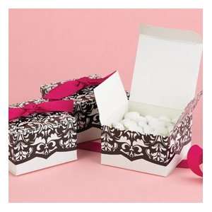  Hot Pink, Black, and White Damask Wedding Favor Boxes Set 
