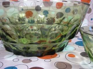 Green Glass Chip and Dip Bowl Serving Dish Set RETRO  