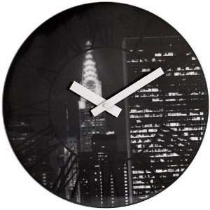   Wall Clock, 15.3 Dia., Plastic, 3d, Black, the City