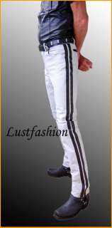 mens leather pants white leather trousers police pants  