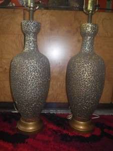 PAIR BRUTALIST GOLD GILDED LAMPS F.A.I.P.MID CENTURY  