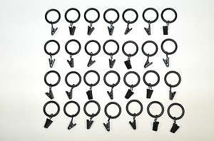 28 Metal Black Curtain Rod Clip Rings 1 Diameter  