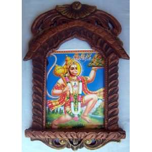  Lord Hanuman lifting mountain & god giving blessings Wood 