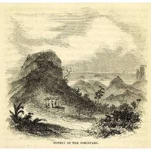  1856 Wood Engraving Summit Corcovado Mountain Rio Janeiro 