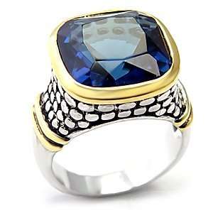   CZ Rings   Two Tone Designer Sapphire Blue Colored CZ Ring   Size 10