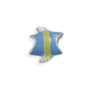  Sterling Silver Blue and Green Enamel Fish Bead Bead Is 3 