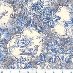  45 Wide Bird Toile Blue Fabric By The Yard Arts, Crafts 