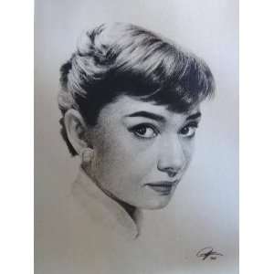  Audrey Hepburn Sketch Portrait, Charcoal Graphite Pencil 
