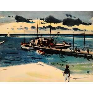  1939 Cat Cay Pier Bahamas Hardie Gramatky Color Print 