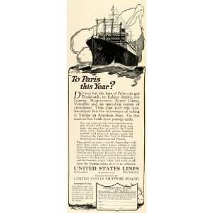 1924 Ad United States Lines Cruise Liner Ship Vacation Paris 