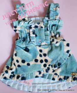   Couture Powder Blue Dotty Floral Button Terry Dog Dress $55 Small