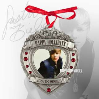 2010 Justin Bieber Heart Shaped HAPPY HOLLIDAYS Xmas Ornament 