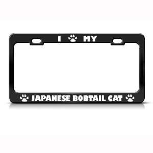  Japanese Bobtail Cat Black Metal license plate frame Tag 