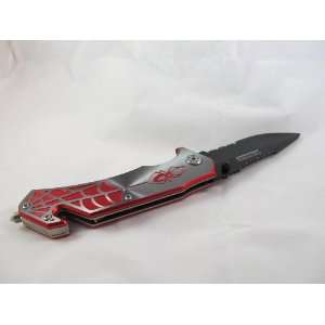  Spider Assisted Action Pocket Knife Titanium Inlay Red 