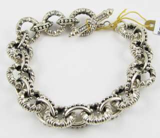 Barbara Bixby Sterling Silver Diamond Carved Link Toggle Bracelet *NEW 
