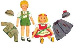 Vintage Swiss Boy & Girl Stuffed Cloth Dolls Pattern  