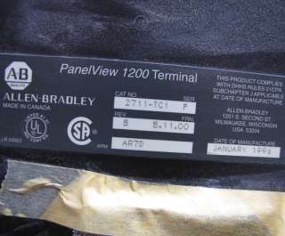 USED ALLEN BRADLEY A B PANELVIEW 1200 TERMINAL 2711 TC1  