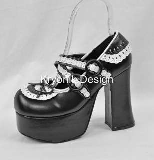    23 goth gothic lolita platform black white mary jane shoes 8  