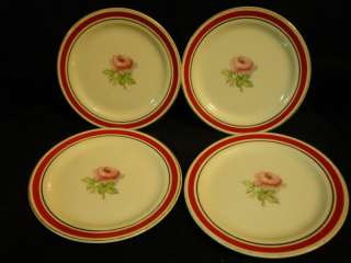 Taylor Smith Taylor Red Band Pink Rose Bread Plates  