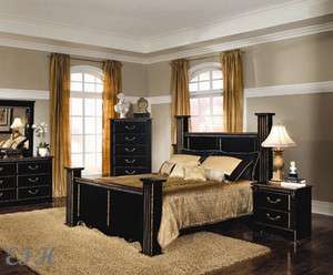 NEW KINGSLEY GOLD & BLACK FINISH WOOD QUEEN OR EASTERN KING POST BED