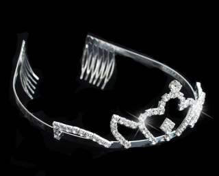 Elegant Wedding Bridal Rhinestone Crown Silver Plated Tiara Headband 