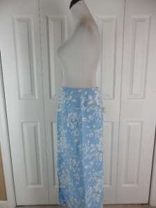 Talbots Irish Linen Blend Long Pencil Skirt Blue Floral  