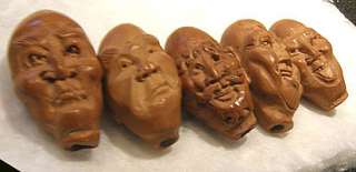 VINTAGE CHINESE CARVED OLIVE PIT WOOD FACE BEADS MALA ARHATS 