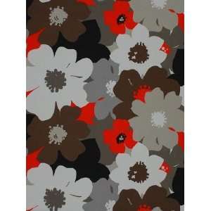   Flower Power   Browns Taupes Black and Coral Fabric