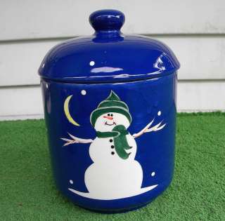 GHA Marijke Snowman Cookie Jar Canister Blue Christmas  