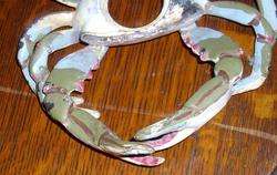 BLUE CRAB SHAPED INK WELL PAINTED CAST ALUMINUM  